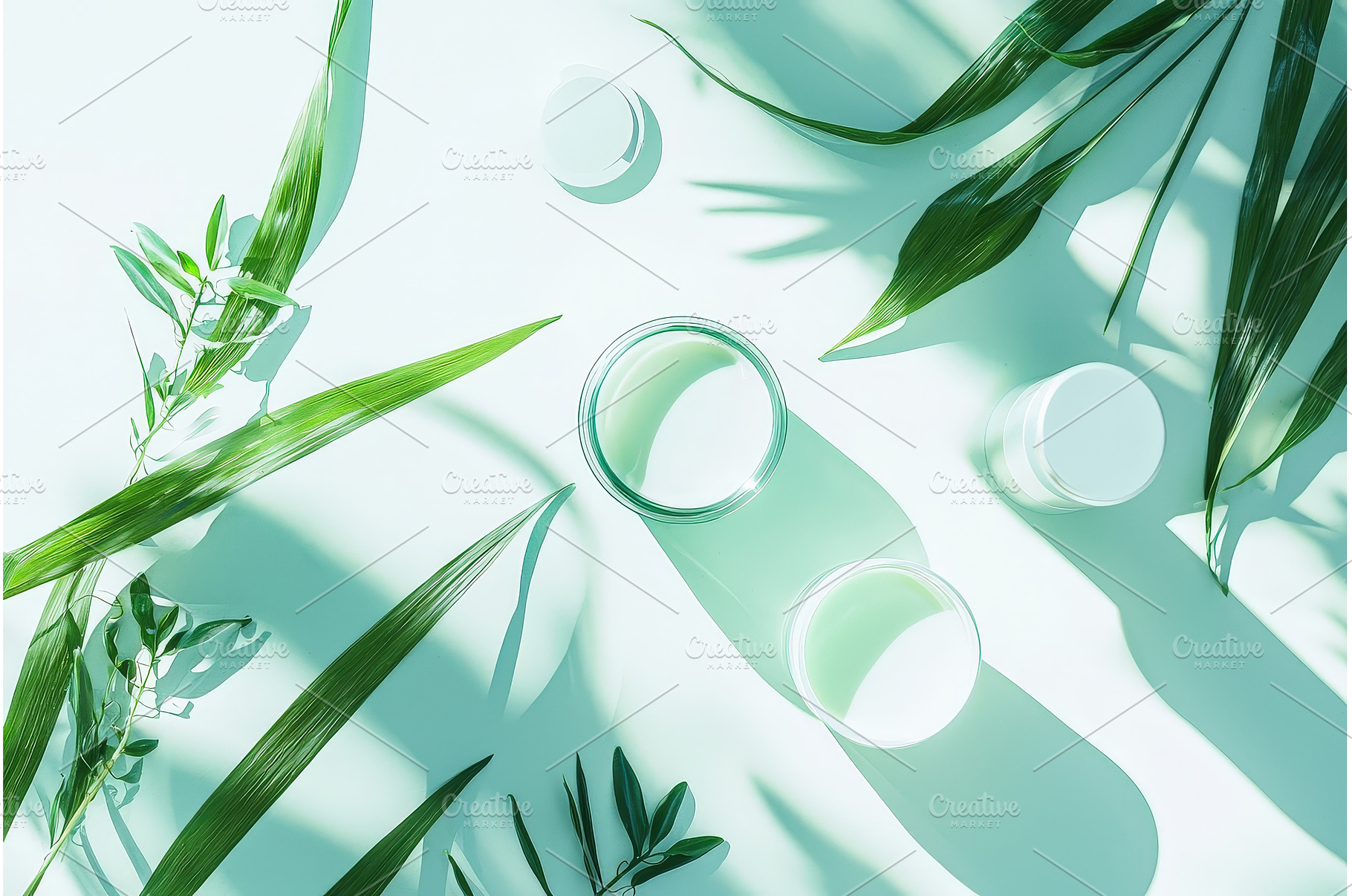 Glass skincare jars with tropical, a Health & Medical Photo by Rodica Ciorba