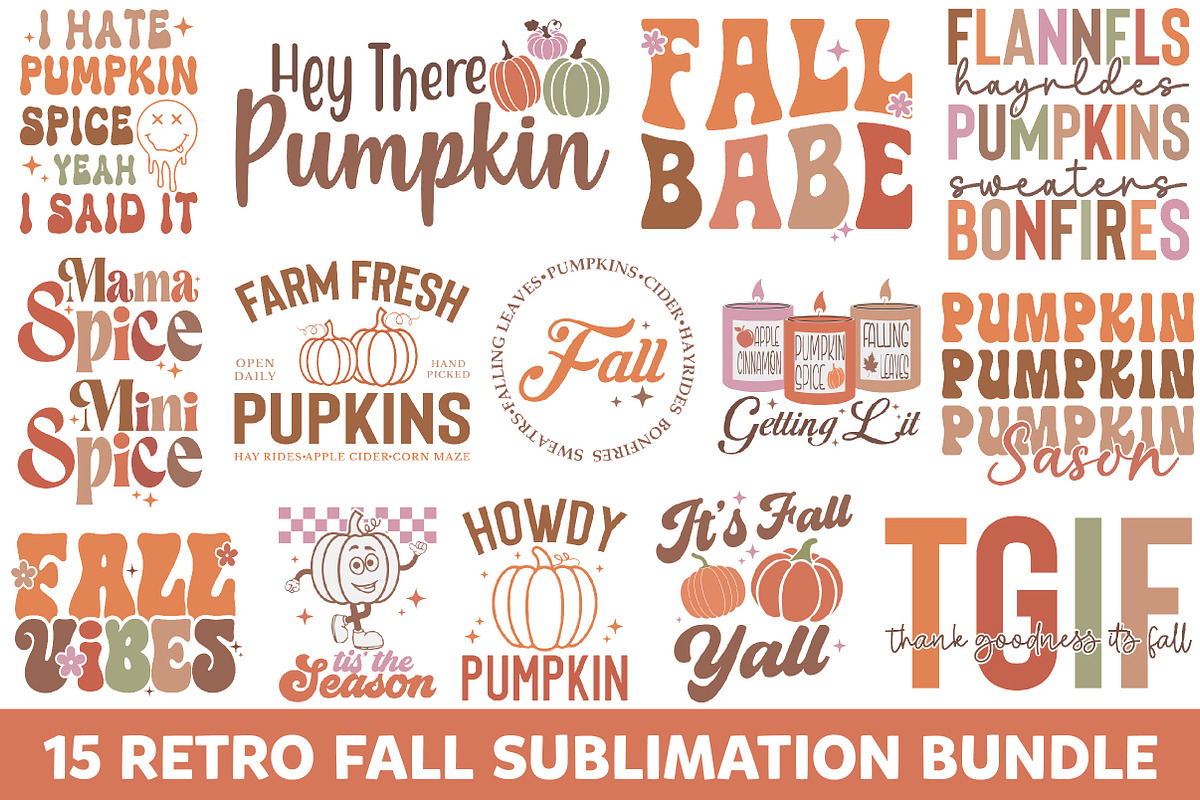 Retro Fall Sublimation Bundle, a Seasonal Illustration by Libby Wishes (Photo 1 of 3)