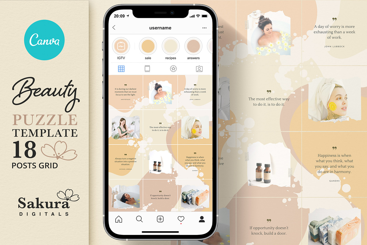 Beauty Instagram Puzzle Template, a Social Media Template by Sakura Digitals (Photo 1 of 4)