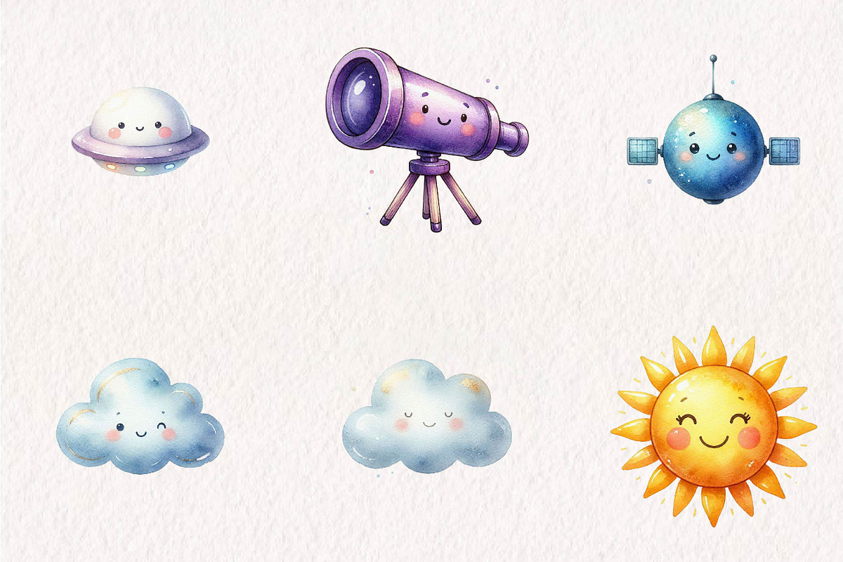 Cute Space Clipart - Watercolor, a Seasonal Illustration by CreationArt (Photo 4 of 7)