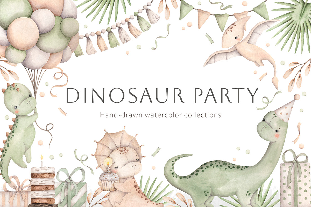 Dinosaur party, an Animal Illustration by NellyaEgorova (Photo 1 of 10)