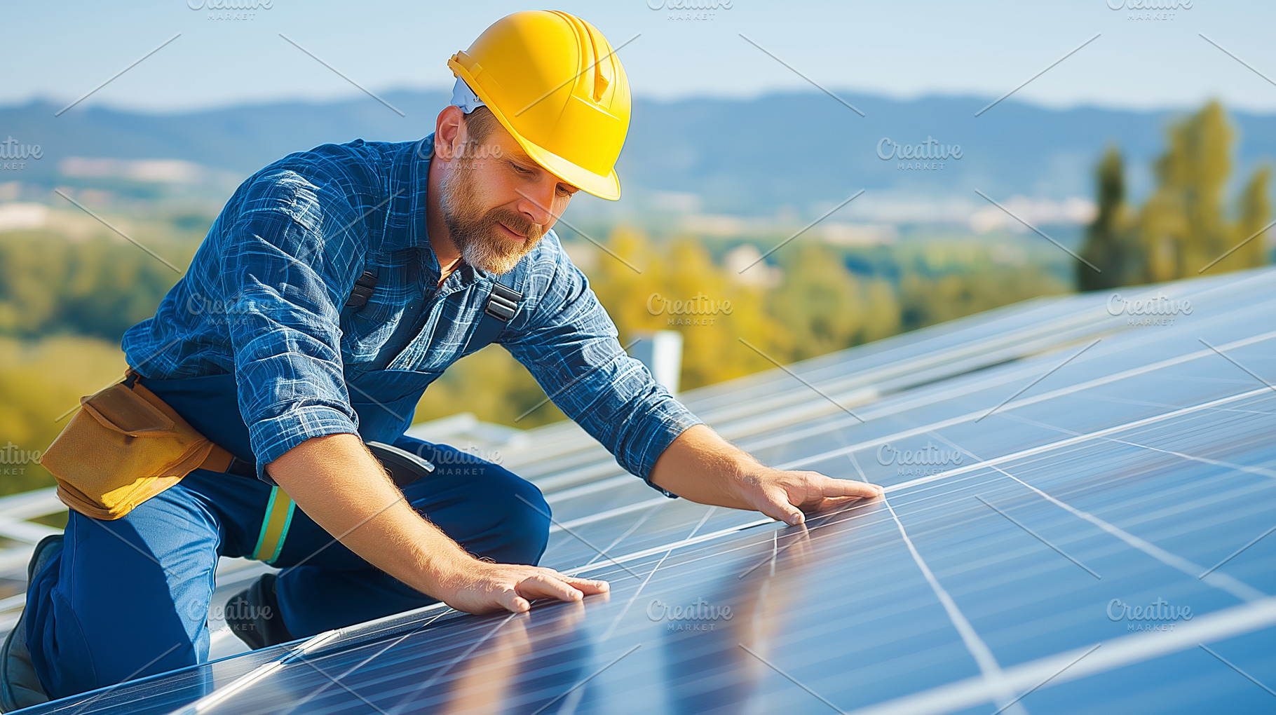 Solar panel technician carefully, an Industrial Photo by MistyDay