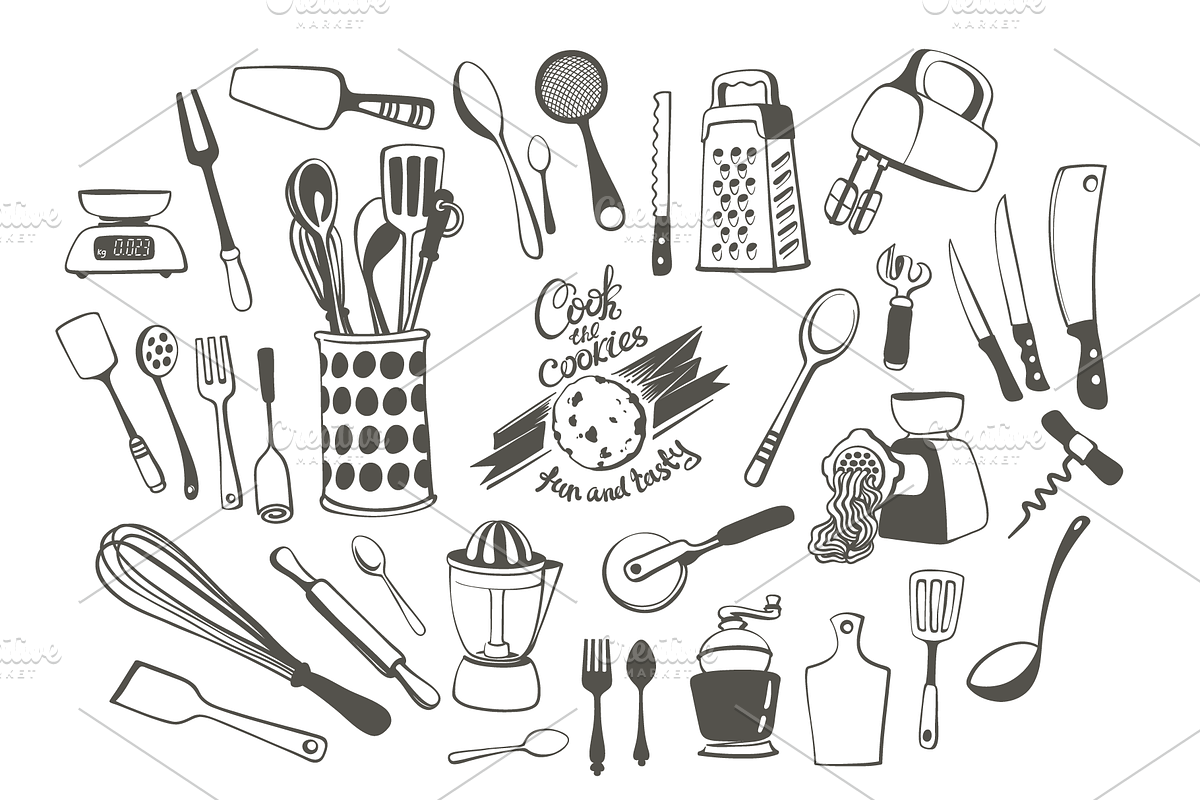 Kitchenware Hand-drawn Set, an Illustration by Adiemus (Photo 3 of 7)