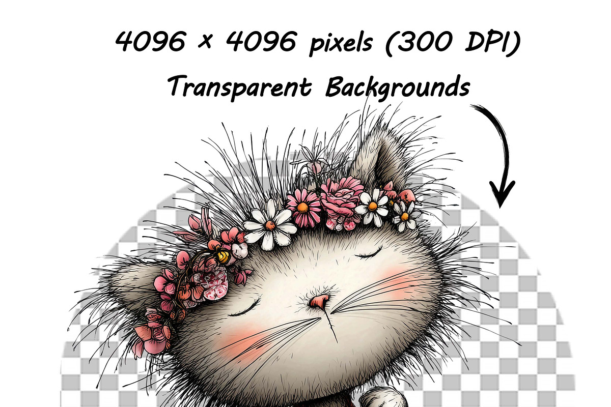 Whimsical Floral Cat Clipart Bundle, an Animal Illustration by one-touch (Photo 17 of 18)
