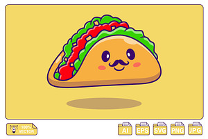 Cute Taco Mustache Mascot, a Food Illustration by Artstorystudio