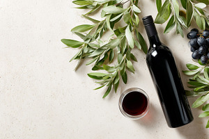 Bottle of red wine, a glass of wine,, a Food & Drink Photo by MistyDay