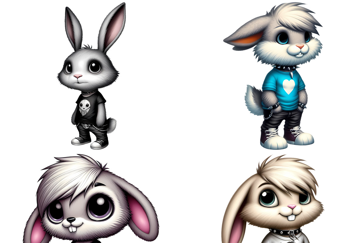 Cute Subculture Bunnies PNG Set, an Animal Illustration by DoubleTwists (Photo 2 of 5)