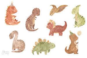 Baby DINOSAURS Watercolor Clipart