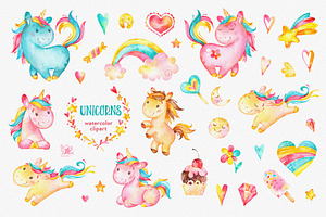 Unicorns. Watercolor Clipart