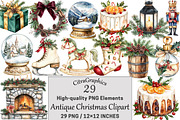 Antique Christmas Watercolor Clipart, a Seasonal Illustration by CitraGraphics (Thumbnail 1 of 6)