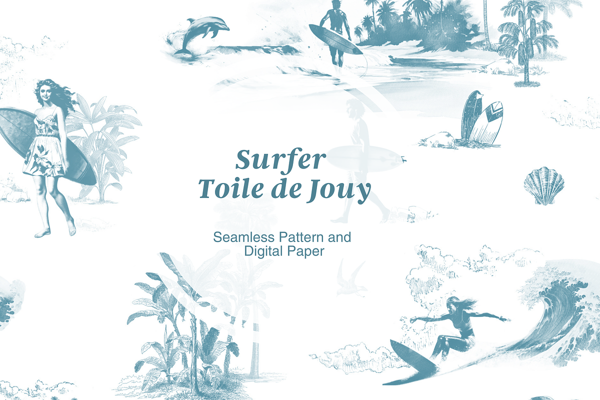 The Surfer Toile de Jouy Pattern, a Background Graphic by Hughes Studio (Photo 1 of 13)