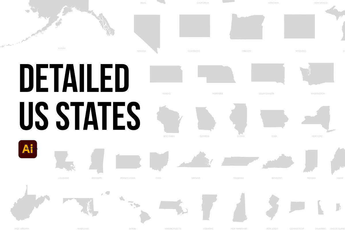 Detailed Vector US States, an Object Graphic by Loudoun Design Co. (Photo 1 of 3)