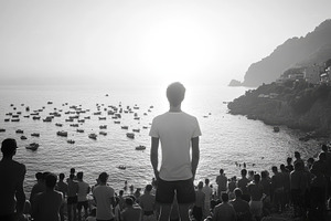 Man watching boats and people at sun, a Beauty & Fashion Photo by Pixeness Studio