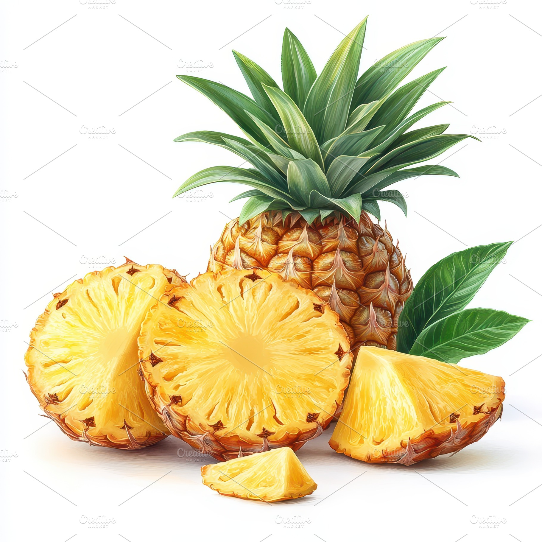 Juicy Pineapple Slices and Whole Fru, a Food & Drink Photo by Pixeness Studio