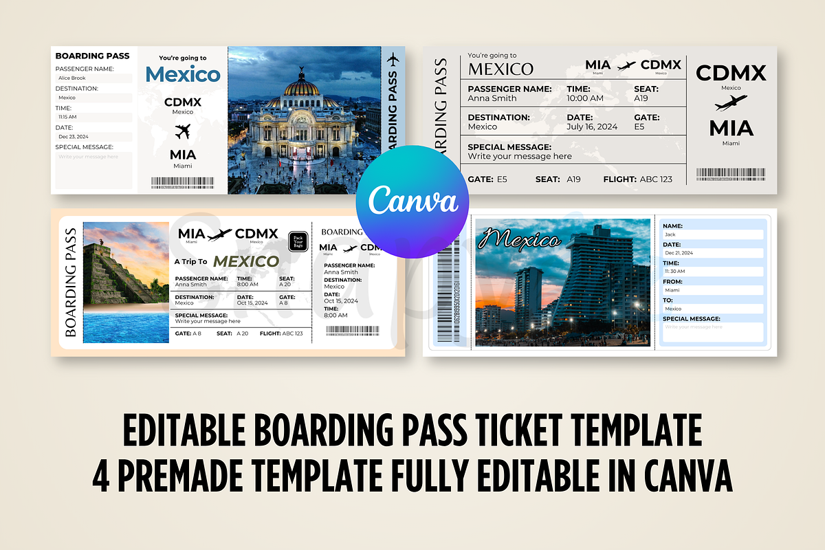 Mexico Canva Boarding Pass Template, a Card Template by Snapybiz (Photo 5 of 8)