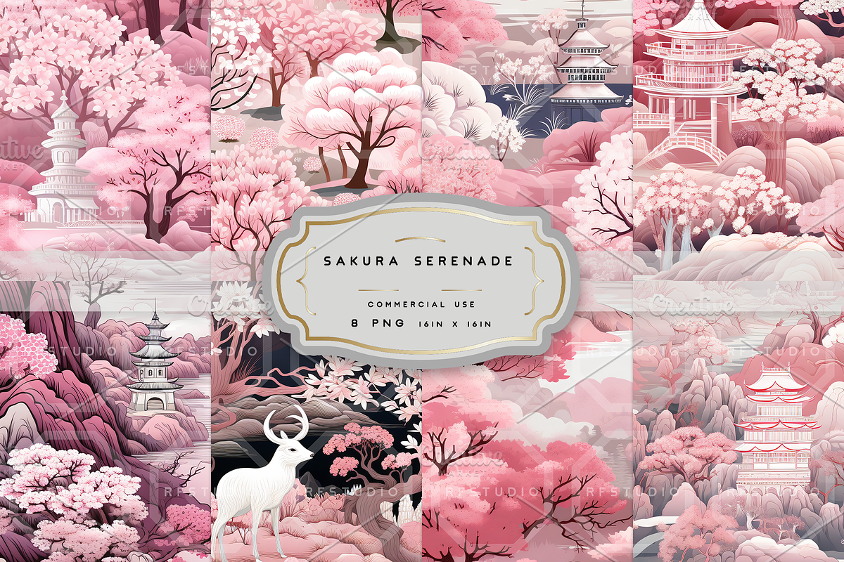 SAKURA SERENADE Toile De Jouy, a Pattern Graphic by RefinedFantasyStudio (Photo 1 of 9)