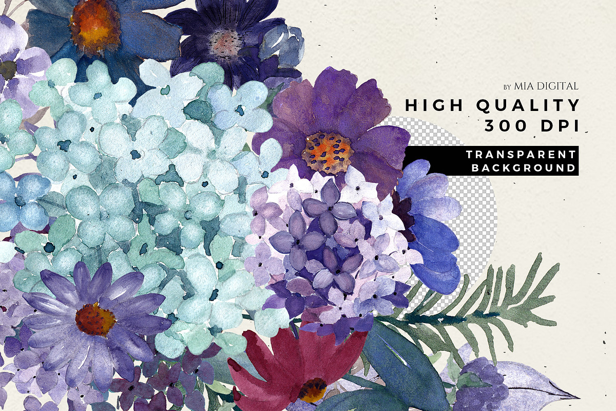 Hydrangea Bouquets Watercolor PNG, an Object Illustration by Mia Digital (Photo 4 of 6)