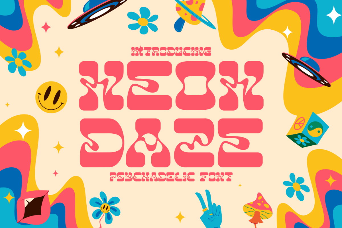 Neon Daze - Psychadelic Font, a Font by PutraCetol Studio (Photo 1 of 11)