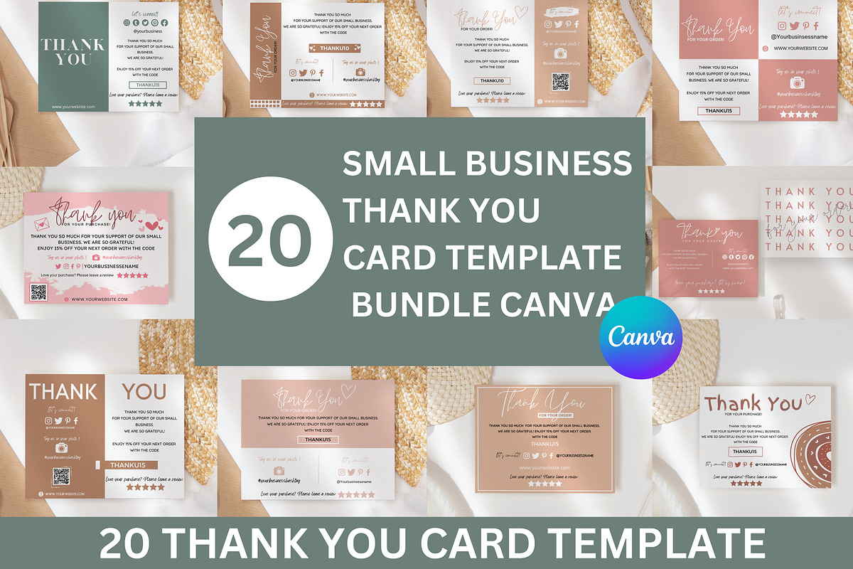 Thank You Card Template Bundle Canva, a Templates & Theme by Mrxking (Photo 1 of 23)