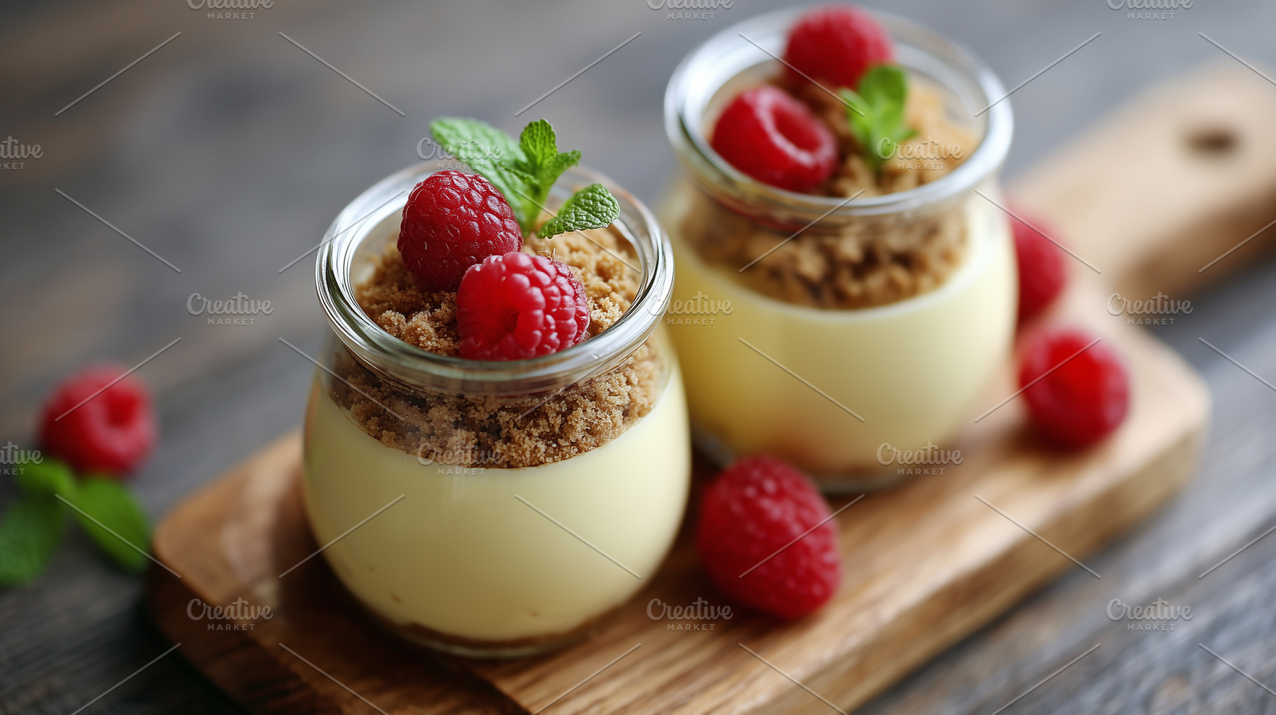 Creamy vanilla dessert in glass jars, a Food & Drink Photo by MistyDay
