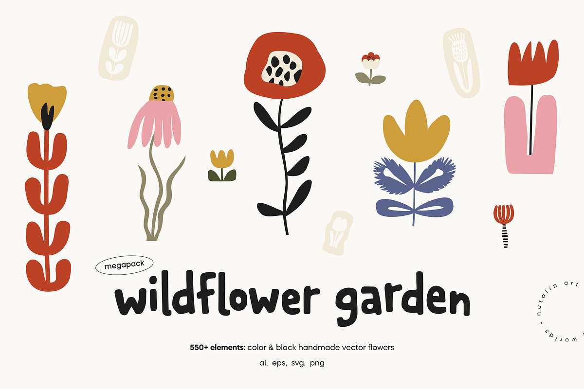 Wildflower Garden Folk Pack, an Object Illustration by Nutalin Art (Photo 1 of 17)