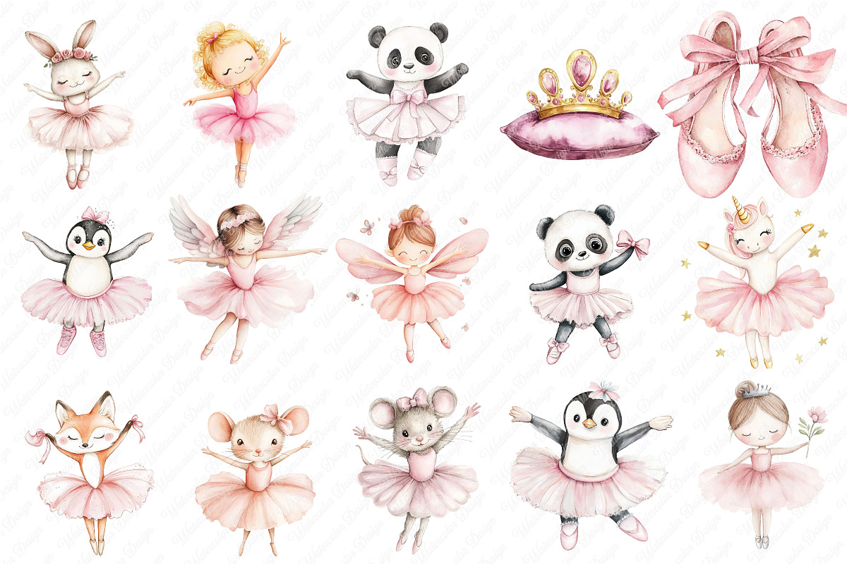 Watercolor Little Ballerina Clipart, an Illustration by Watercolor design (Photo 2 of 12)