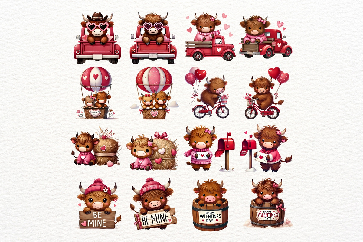 Valentine Highland Cow Clipart Set, an Animal Illustration by Nicolle's Colorful Art (Photo 3 of 7)