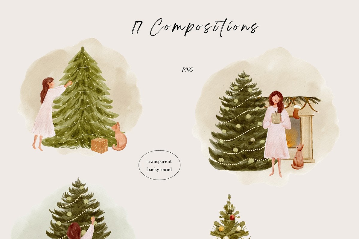 Watercolor Christmas Tree Scenes, a Person Illustration by Jenteva Art (Photo 3 of 15)
