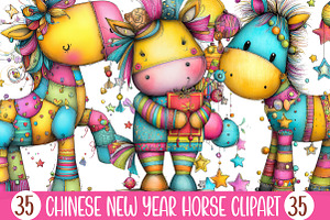 Chinese New Year Horse Clipart, an Illustration by Designking