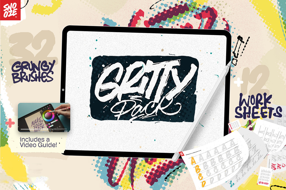 Gritty Pack Grungy Procreate Brushes, a Brush Add-On by Snooze one (Photo 1 of 12)