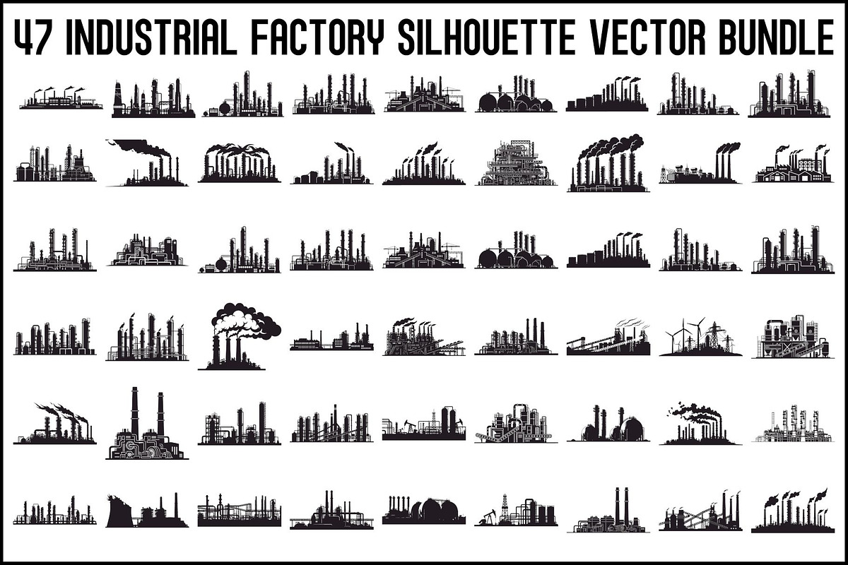 Industrial Factory Silhouette Bundle, an Illustration by Designs_River (Photo 1 of 45)