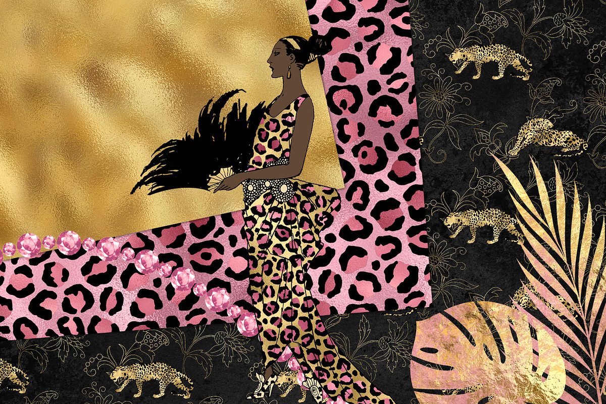 Pink & Gold Leopard Digital Paper, a Pattern Graphic by Digital Curio