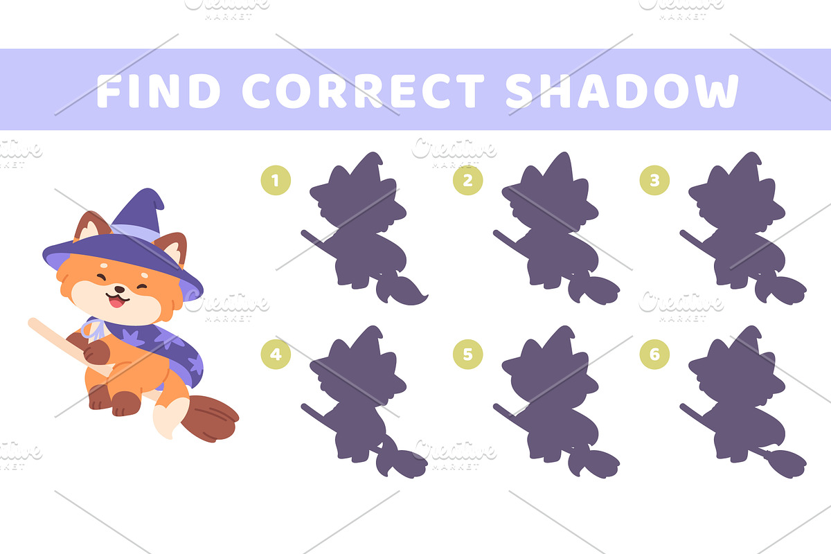 Find correct fox shadow. Children, an Illustration by LadadikArt