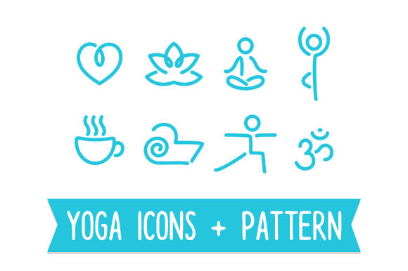 Yoga Line Icons And Seamless Pattern