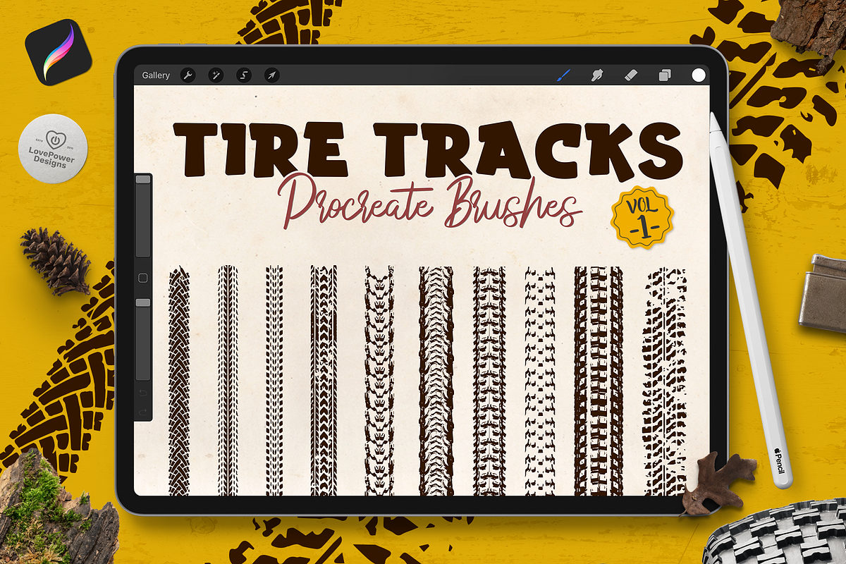 Procreate Stamp Brushes | Tire Track, a Brushes & More by LovePowerDesigns (Photo 1 of 3)