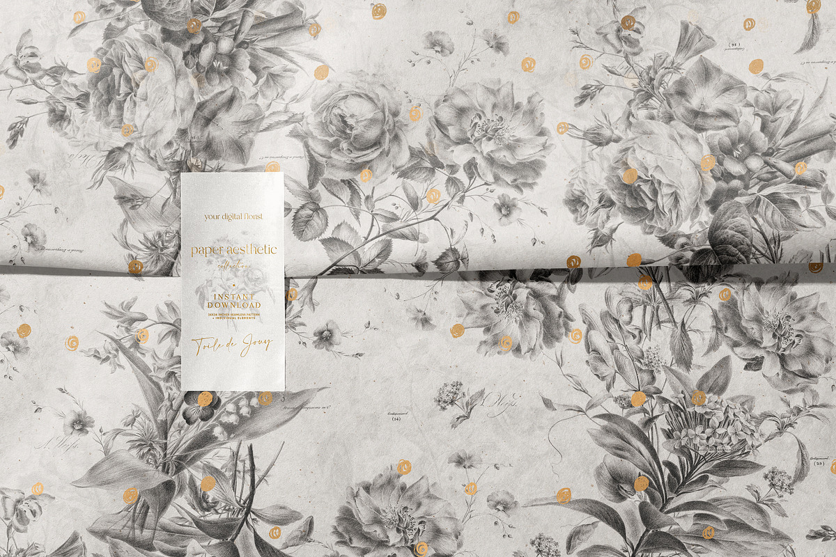 Toile Black and White Floral Pattern, a Pattern Graphic by paper aesthetic (Photo 7 of 10)