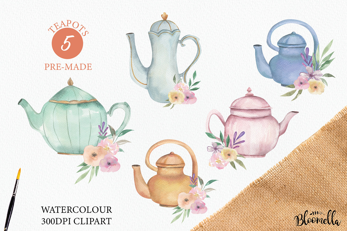 Watercolor Teapot Flower Floral, an Object Illustration by Bloomella (Photo 3 of 8)