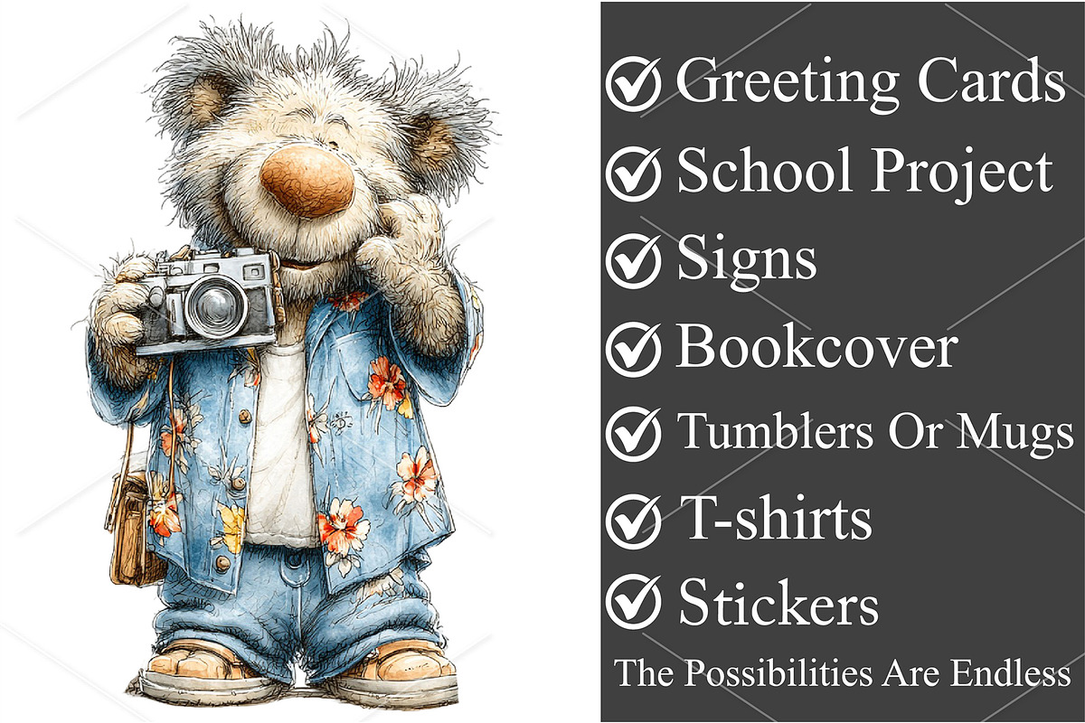 Whimsical Summer Teddy Bear Clipart, a Seasonal Illustration by Canvas Craft (Photo 3 of 6)