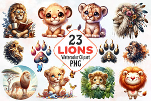 Lion Watercolor Cliparts, an Illustration by RobertsArt