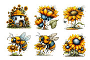 Whimsical Bee Sunflower Clipart, a Seasonal Illustration by Designworld (Thumbnail 4 of 9)