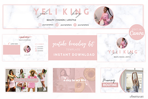 Pink Youtube Branding Kit Canva