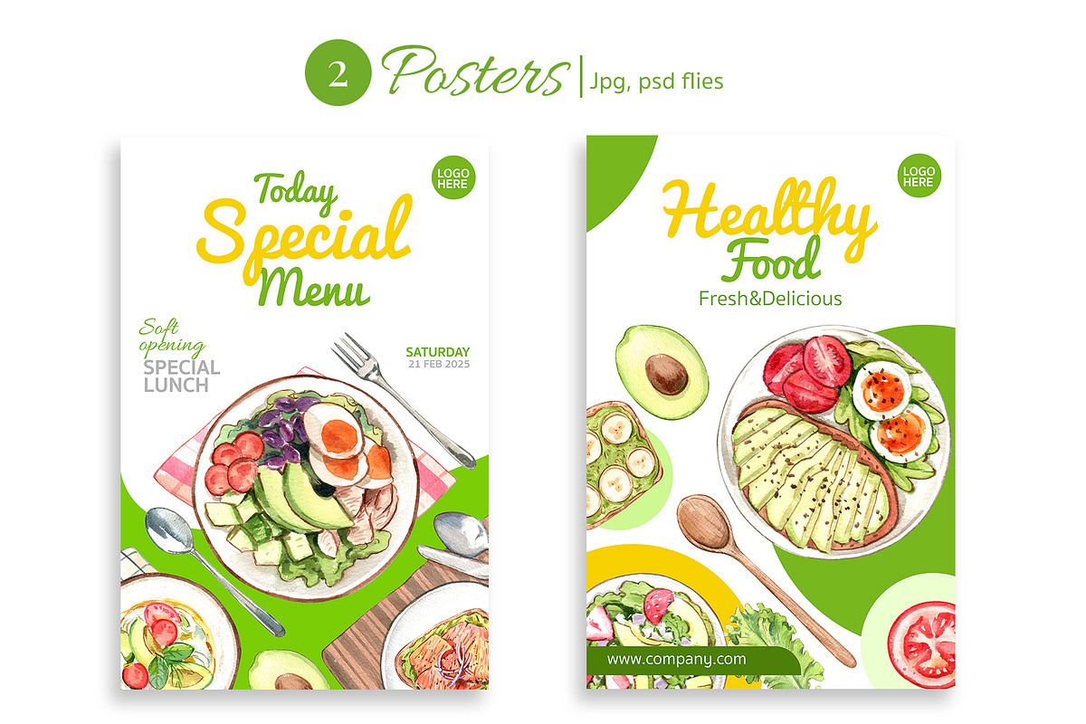 Avocado and Salad Watercolor, a Food Illustration by CreativeValuation (Photo 6 of 11)