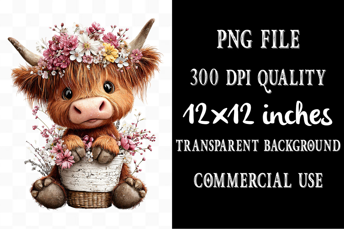 Highland Cow Easter Floral Clipart, an Illustration by Designking (Photo 4 of 5)