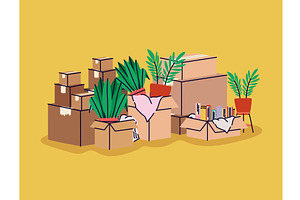moving boxes illustration, an Object Illustration by studiogstock