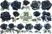 Black and Silver Glam Roses Clipart, an Illustration by Pixels.Craft (Thumbnail 1 of 7)