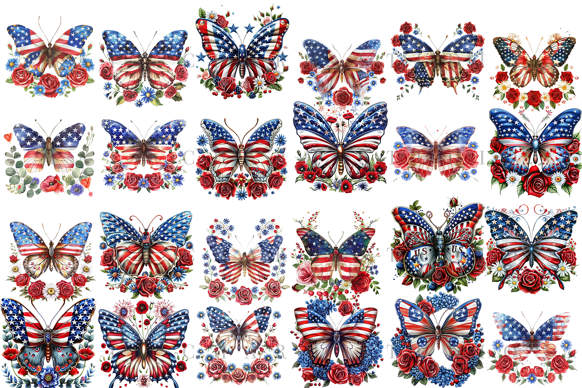 40 PNG Patriotic Butterfly Clipart, a Decorative Illustration by Pati Charm Studio (Photo 2 of 8)