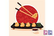 Hand Drawn Flat Gyoza, a Food Illustration by MISS CHATZ (Thumbnail 1 of 3)