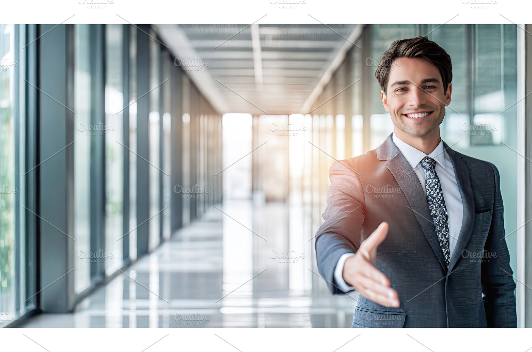 A smiling man in a suit extending a, a Person Photo by Igor Tichonow