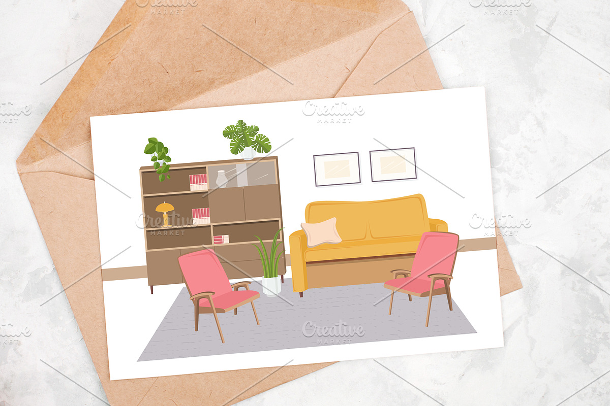 Retro interior, living room, a Decorative Illustration by Good Studio (Photo 10 of 12)