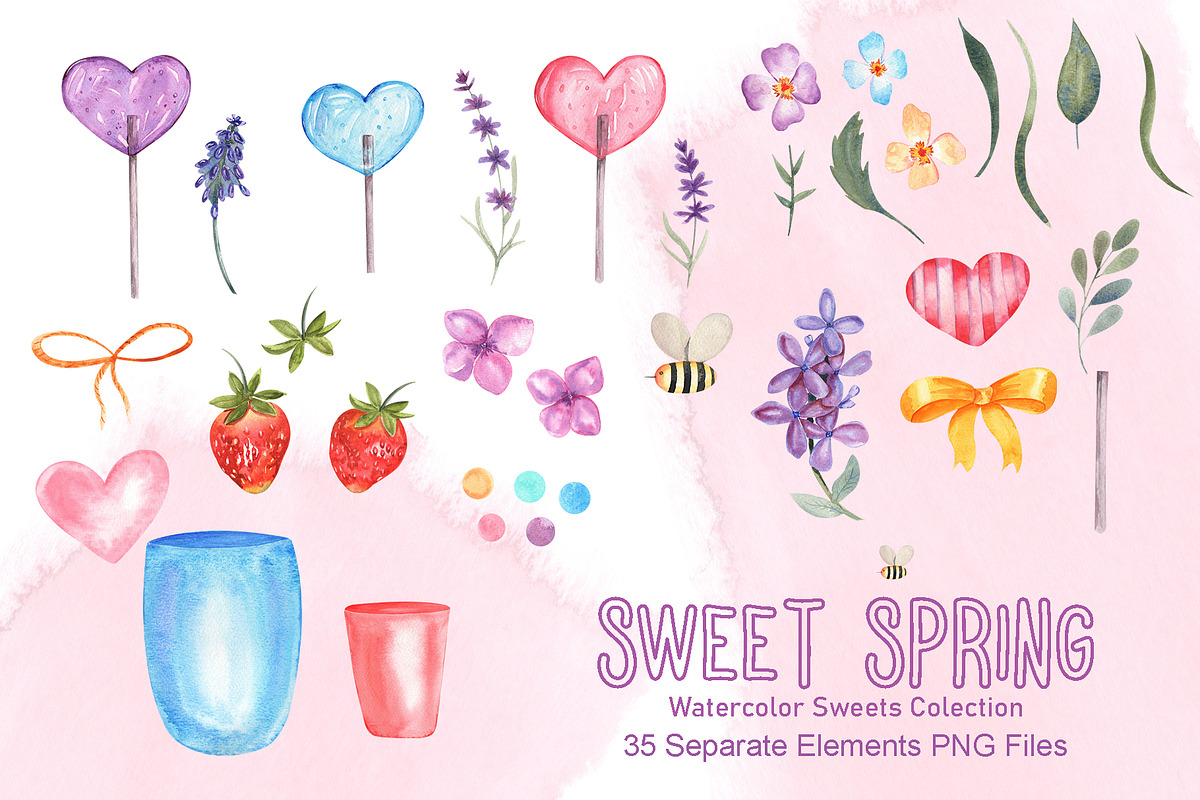 Sweet Spring Watercolor Collection, an Illustration by TanataDesign (Photo 2 of 9)